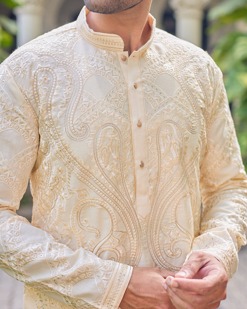 Sovereign Grace Cream Embroidered Kurta with Stole
