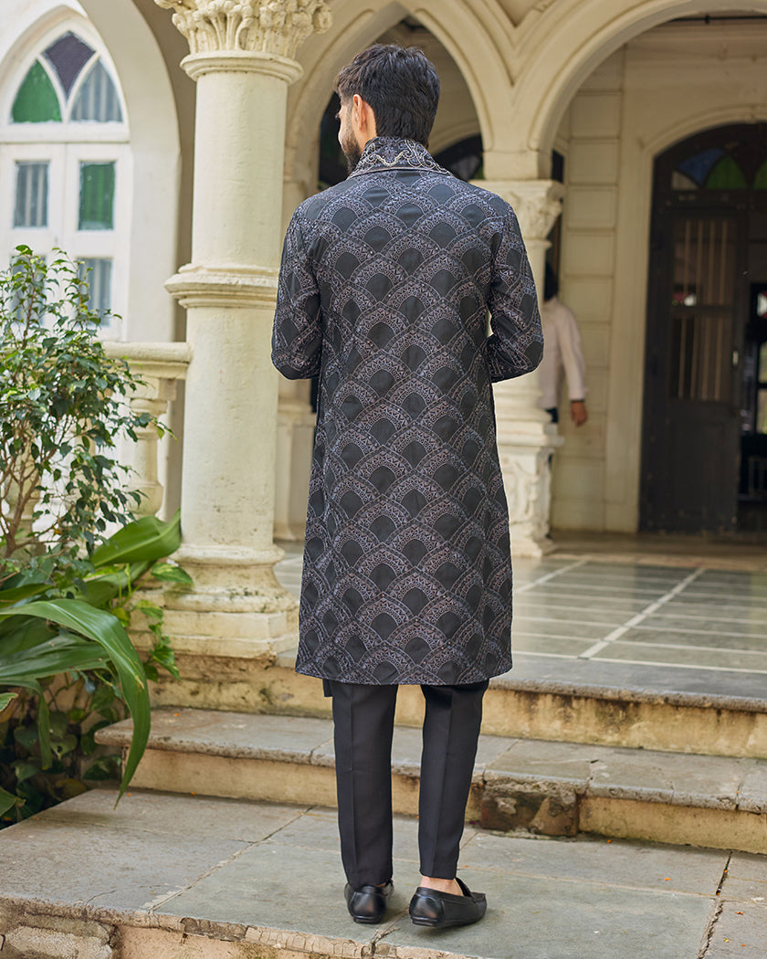 Sovereign Grace Black Embroidered Kurta with Stole