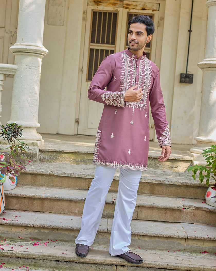 Regal Thread Mauve Embroidered Kurta