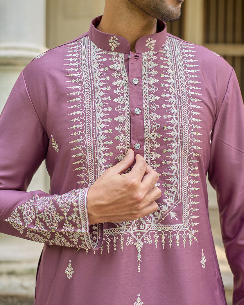 Regal Thread Mauve Embroidered Kurta