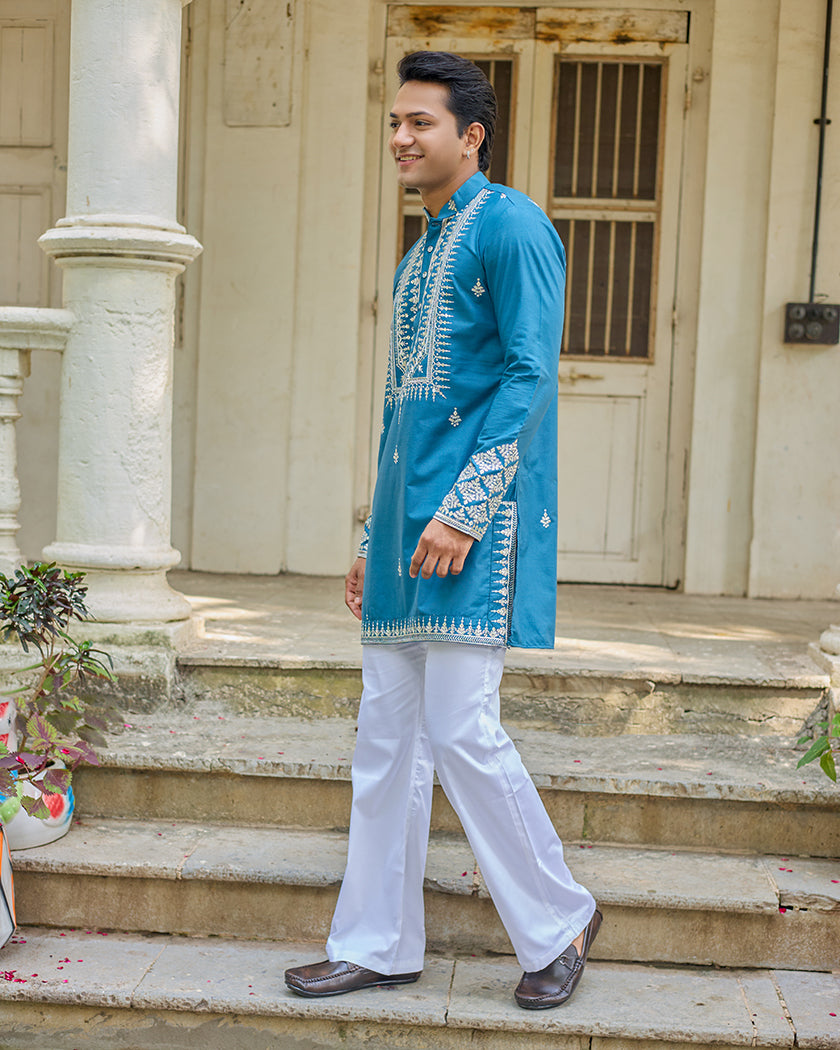 Regal Thread Teal Embroidered Kurta