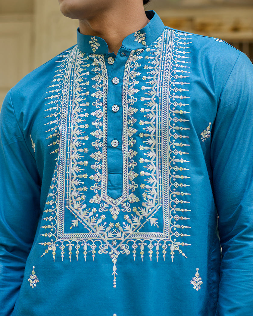 Regal Thread Teal Embroidered Kurta