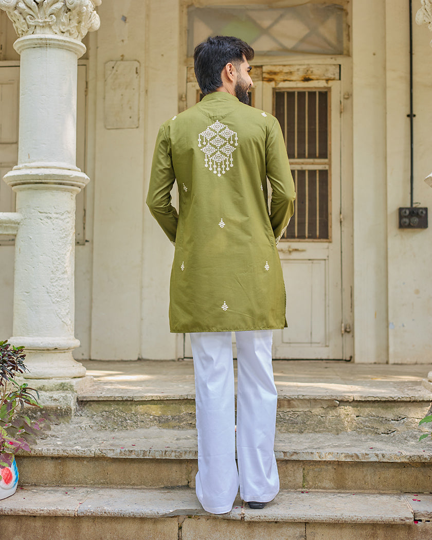 Regal Thread Olive Embroidered Kurta