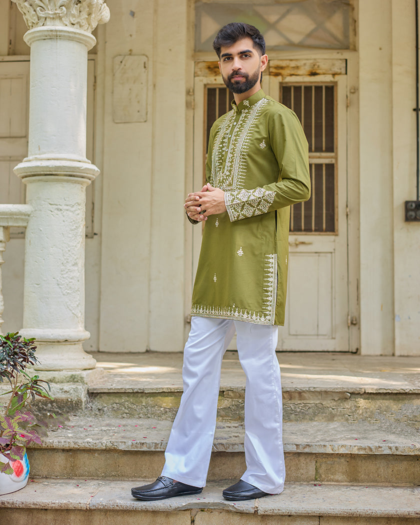 Regal Thread Olive Embroidered Kurta