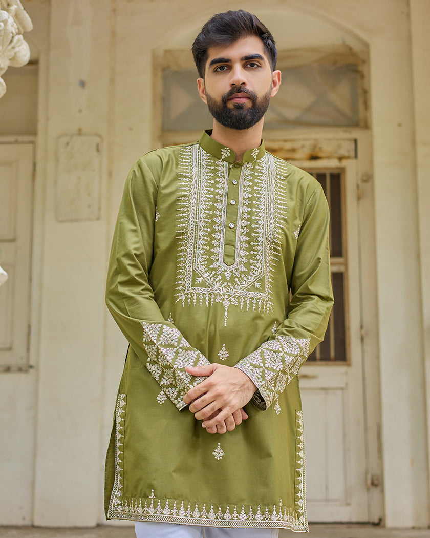 Regal Thread Olive Embroidered Kurta