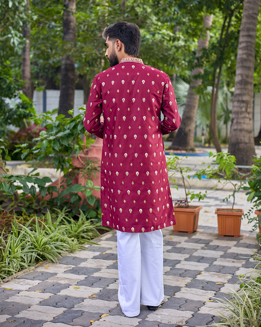 Royal Garnet Embroidered Kurta.