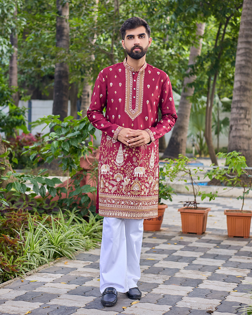 Royal Garnet Embroidered Kurta.