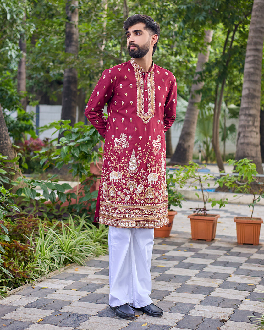 Royal Garnet Embroidered Kurta.