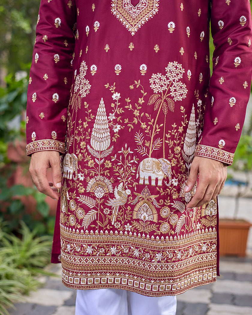Royal Garnet Embroidered Kurta.