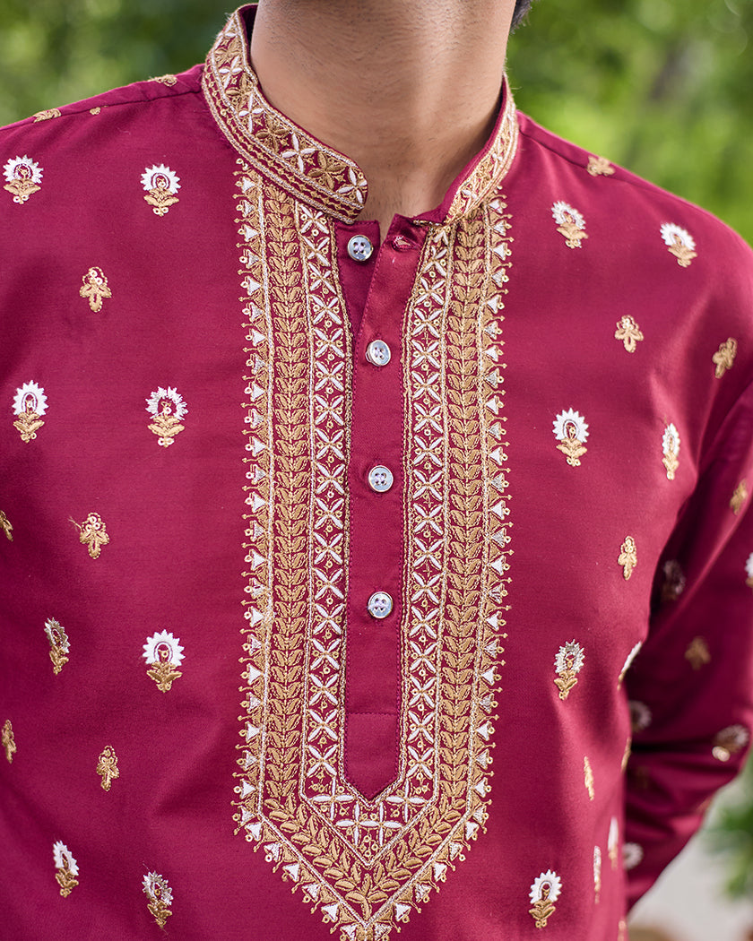 Royal Garnet Embroidered Kurta.