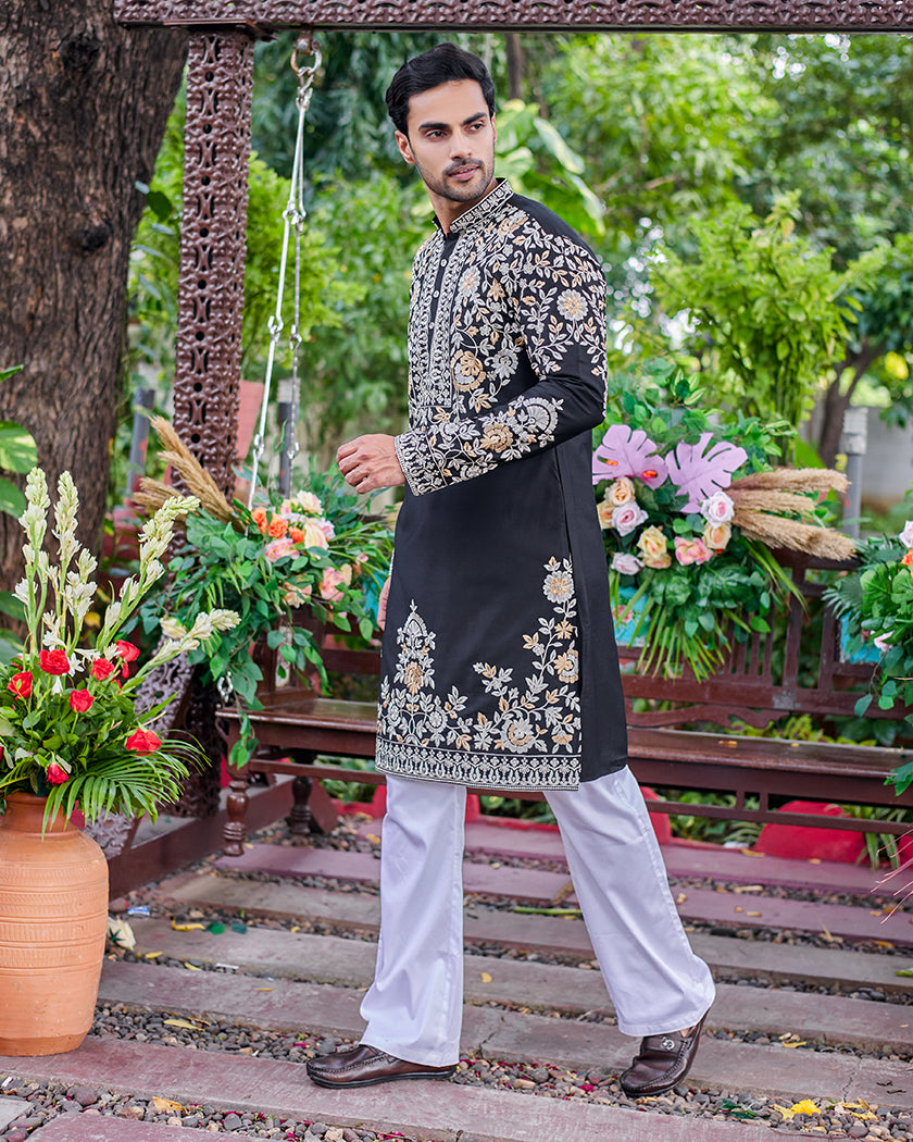 Noir Majesty Embroidered Black Kurta