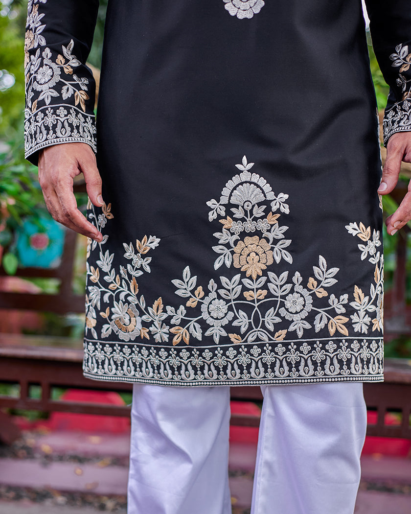 Noir Majesty Embroidered Black Kurta