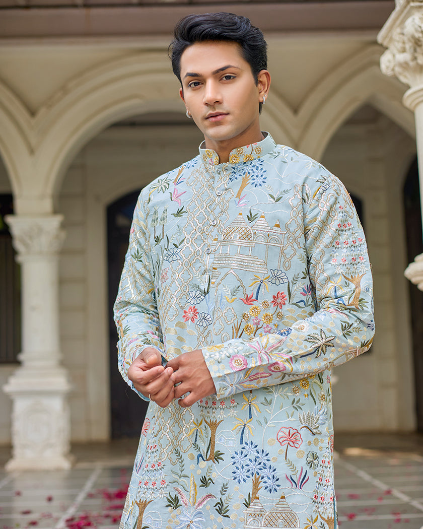 Mint Celestial Embroidered Kurta