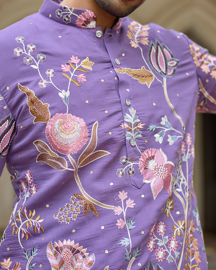 Lavender Reverie Embroidered Kurta.