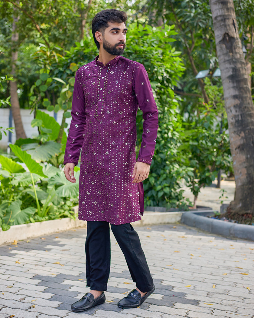Imperial Maroon mirror Embroidered Kurta