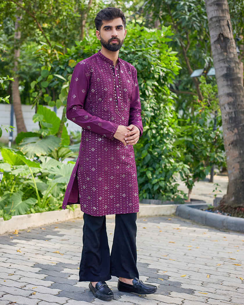 Imperial Maroon mirror Embroidered Kurta