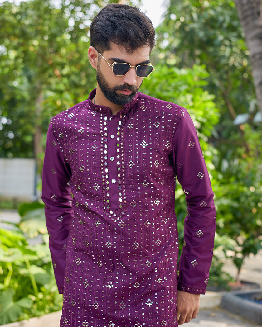 Imperial Maroon mirror Embroidered Kurta