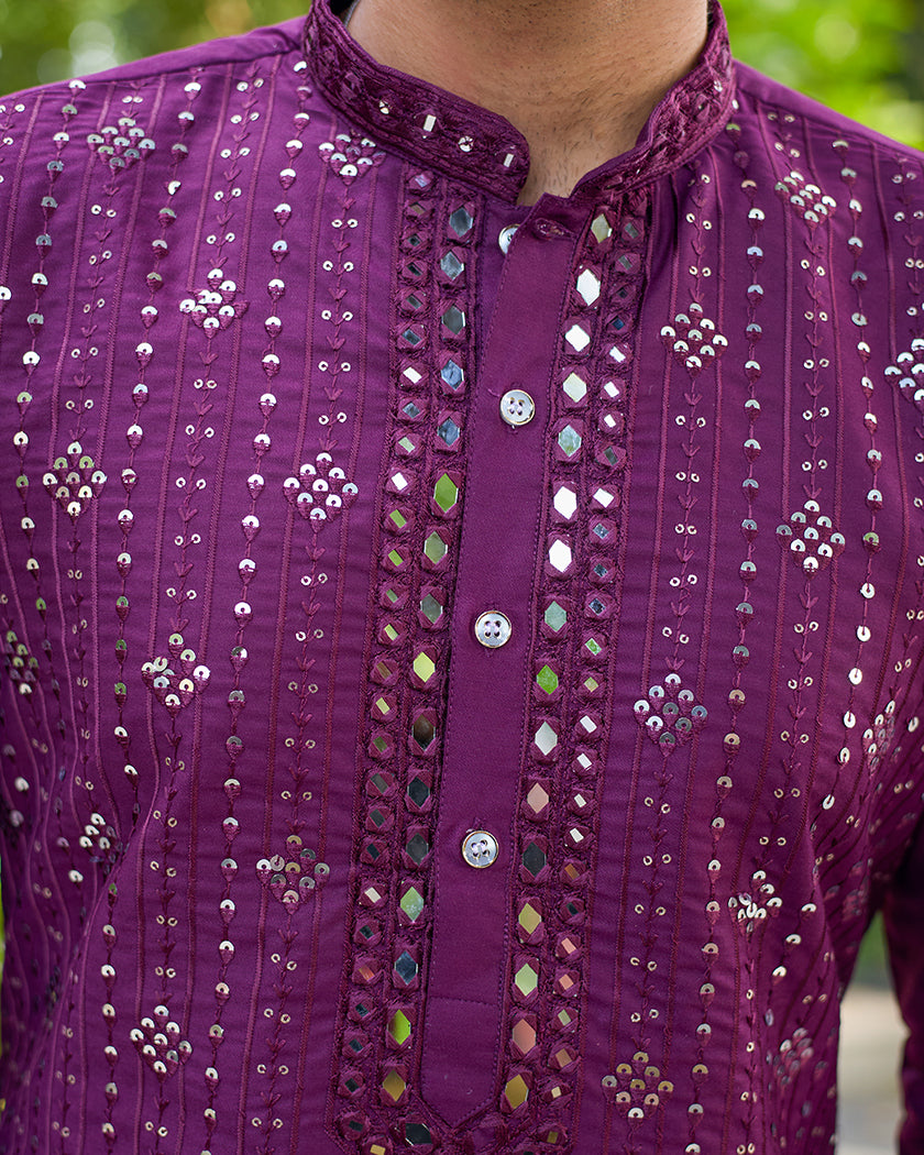 Imperial Maroon mirror Embroidered Kurta