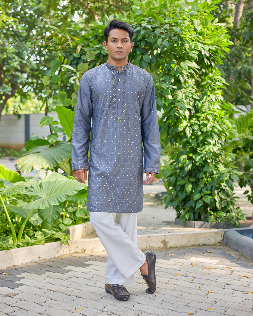 Slate Majesty Mirror Embroidered Kurta