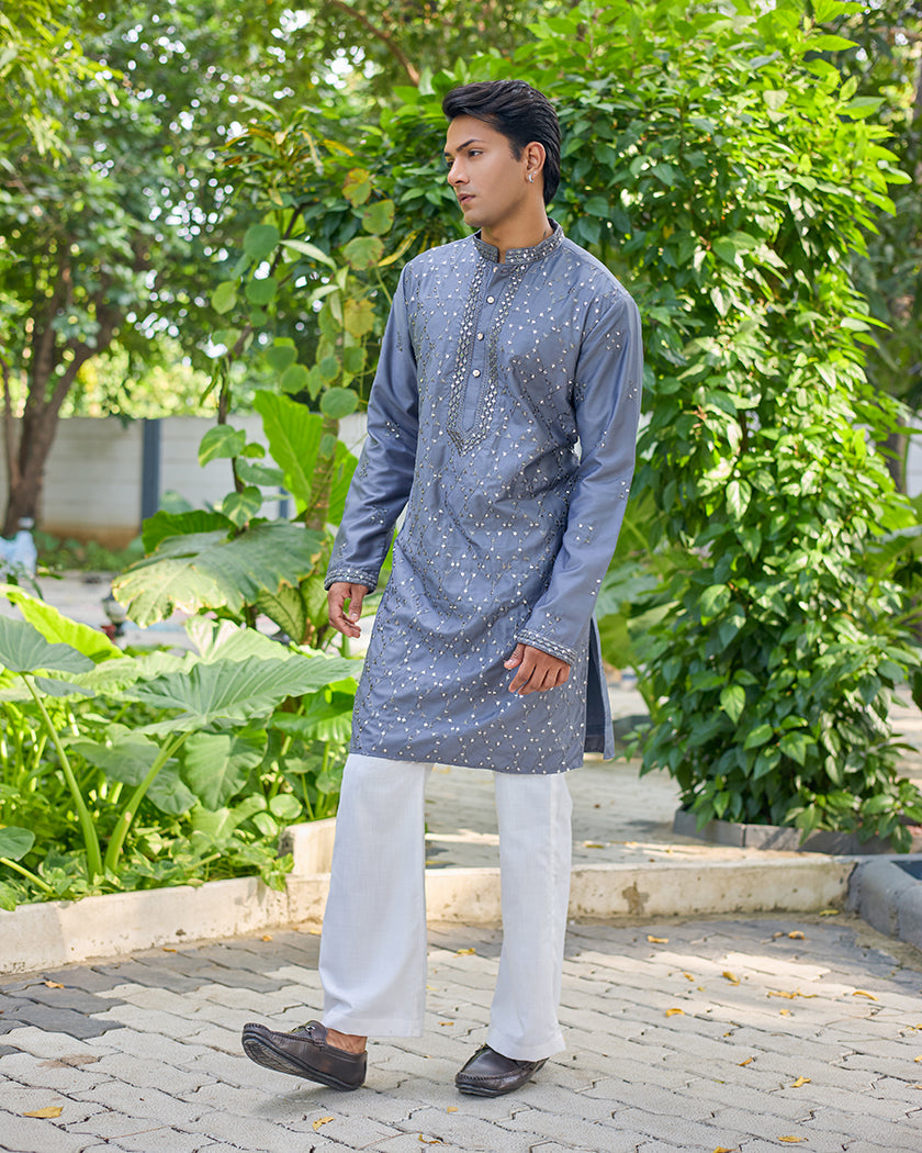 Slate Majesty Mirror Embroidered Kurta
