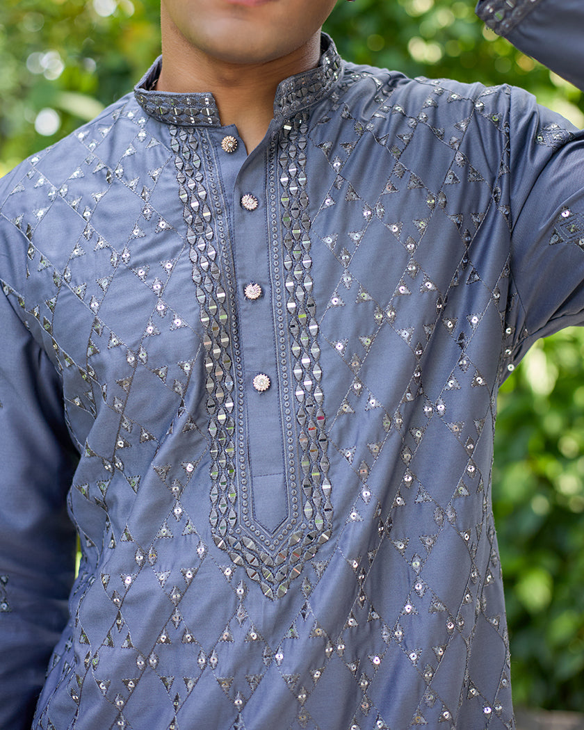 Slate Majesty Mirror Embroidered Kurta