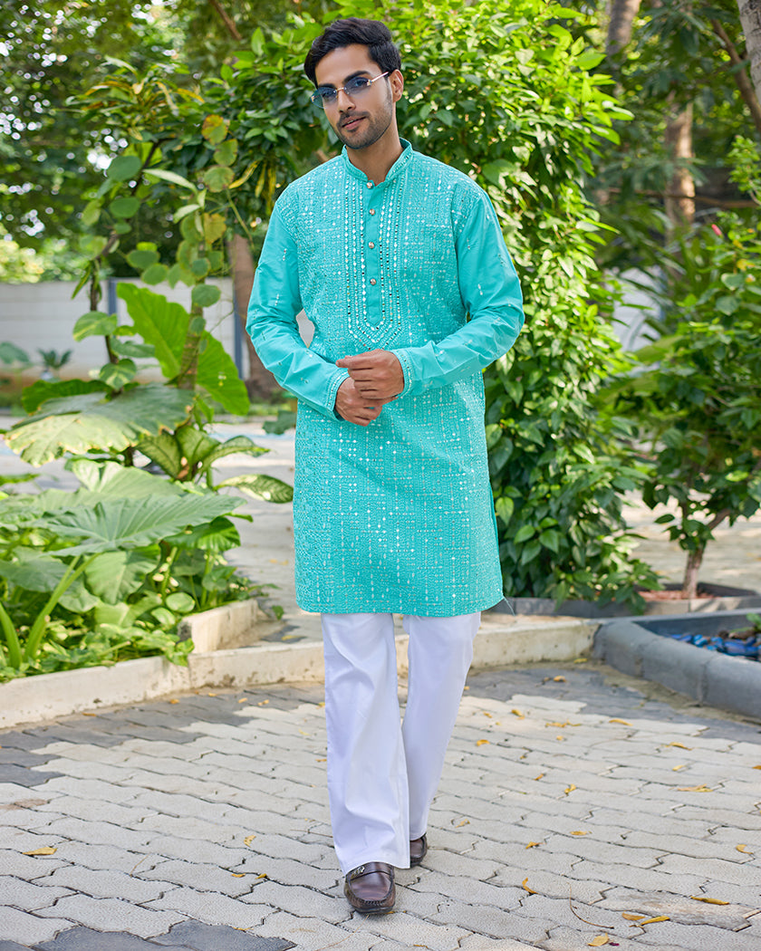 Turquoise Charm Embroidered Kurta