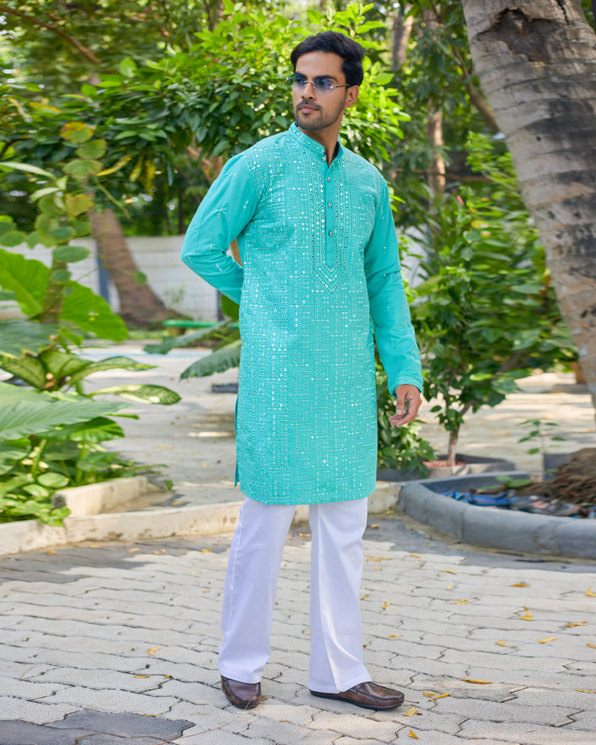 Turquoise Charm Embroidered Kurta