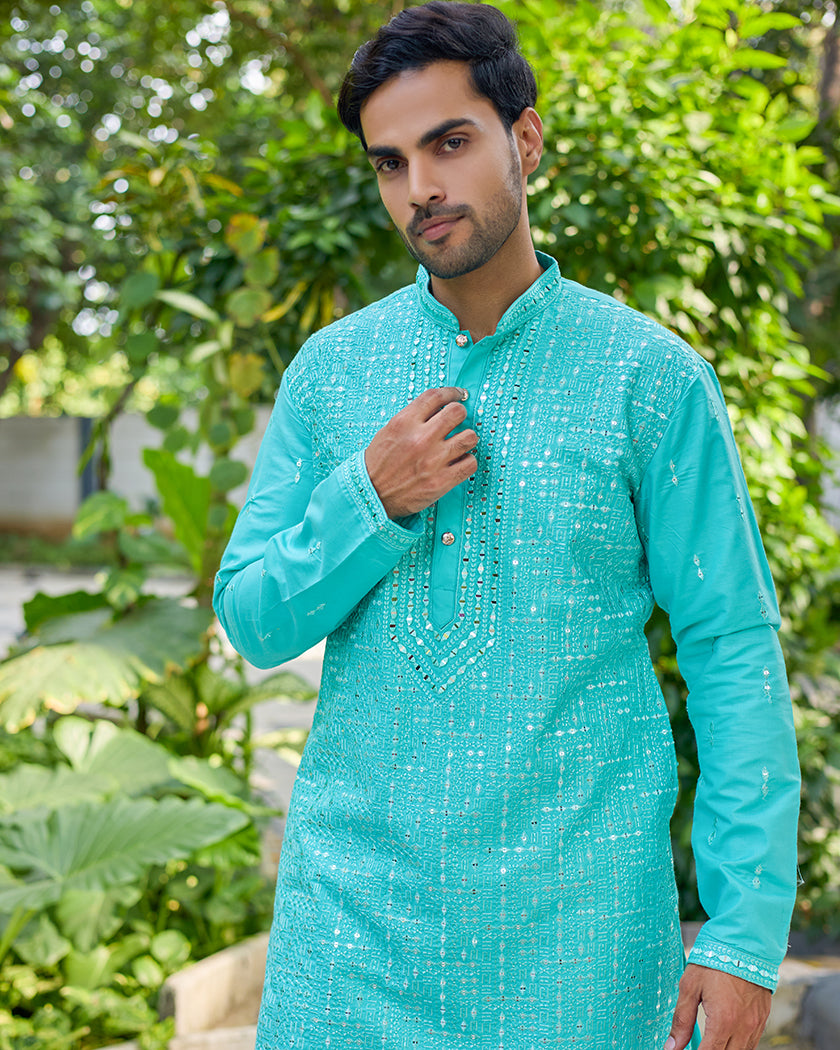 Turquoise Charm Embroidered Kurta
