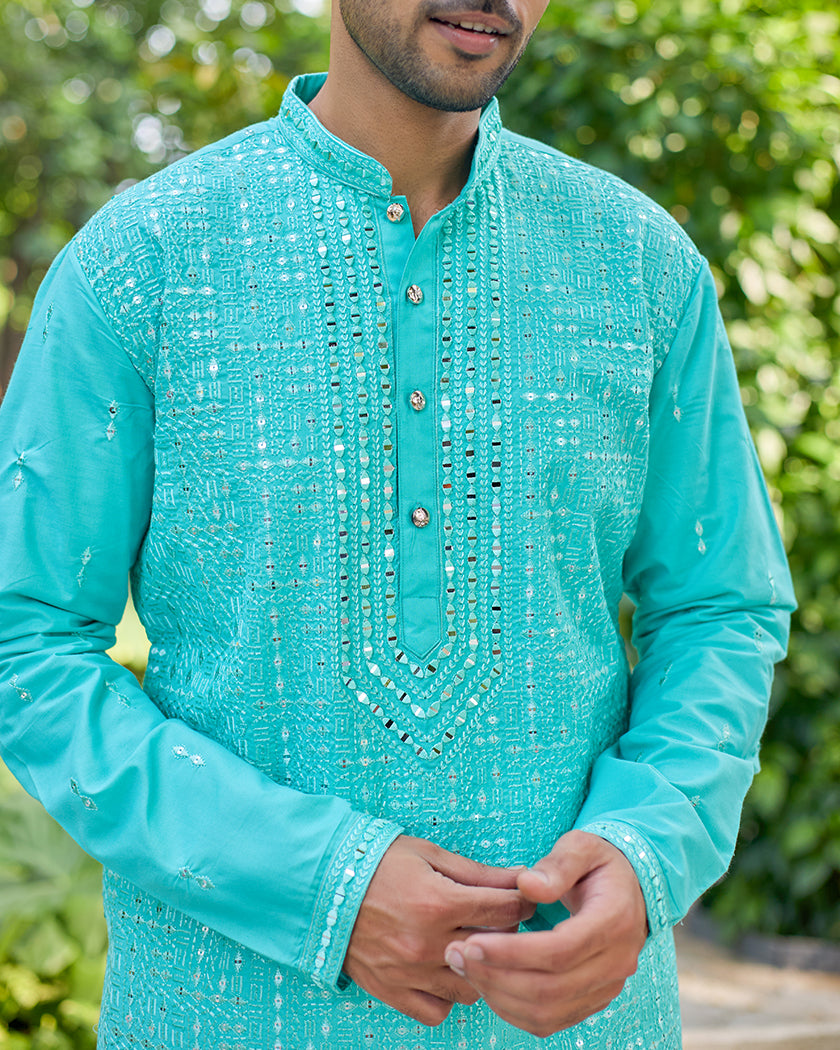 Turquoise Charm Embroidered Kurta