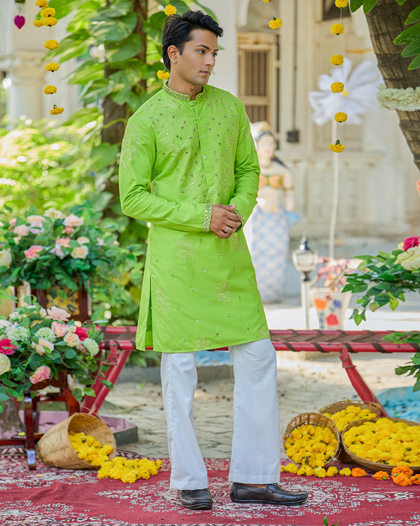 Lime Elan Embroidered Kurta