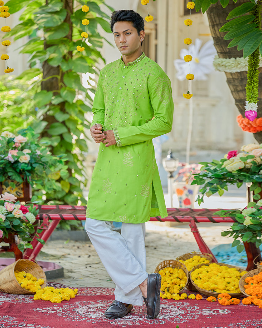 Lime Elan Embroidered Kurta