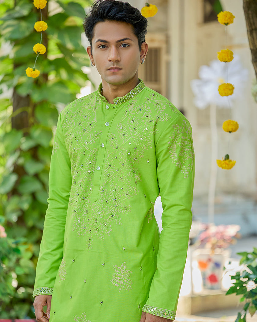 Lime Elan Embroidered Kurta
