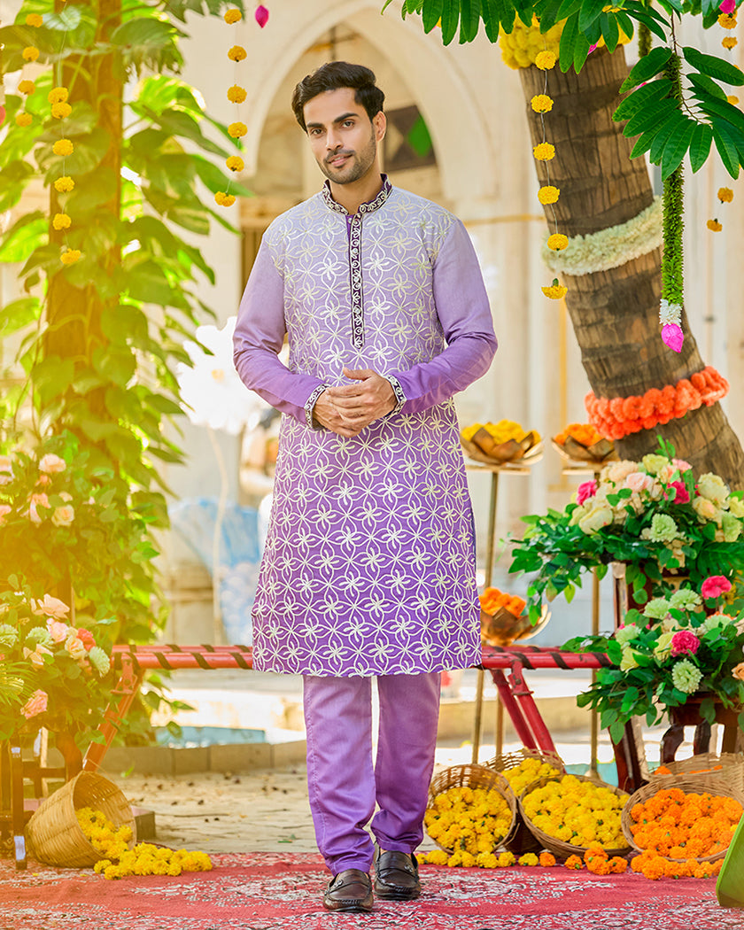 Lavender Bloom Embroidered Kurta Set
