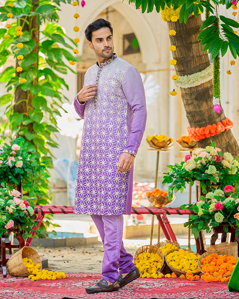 Lavender Bloom Embroidered Kurta Set