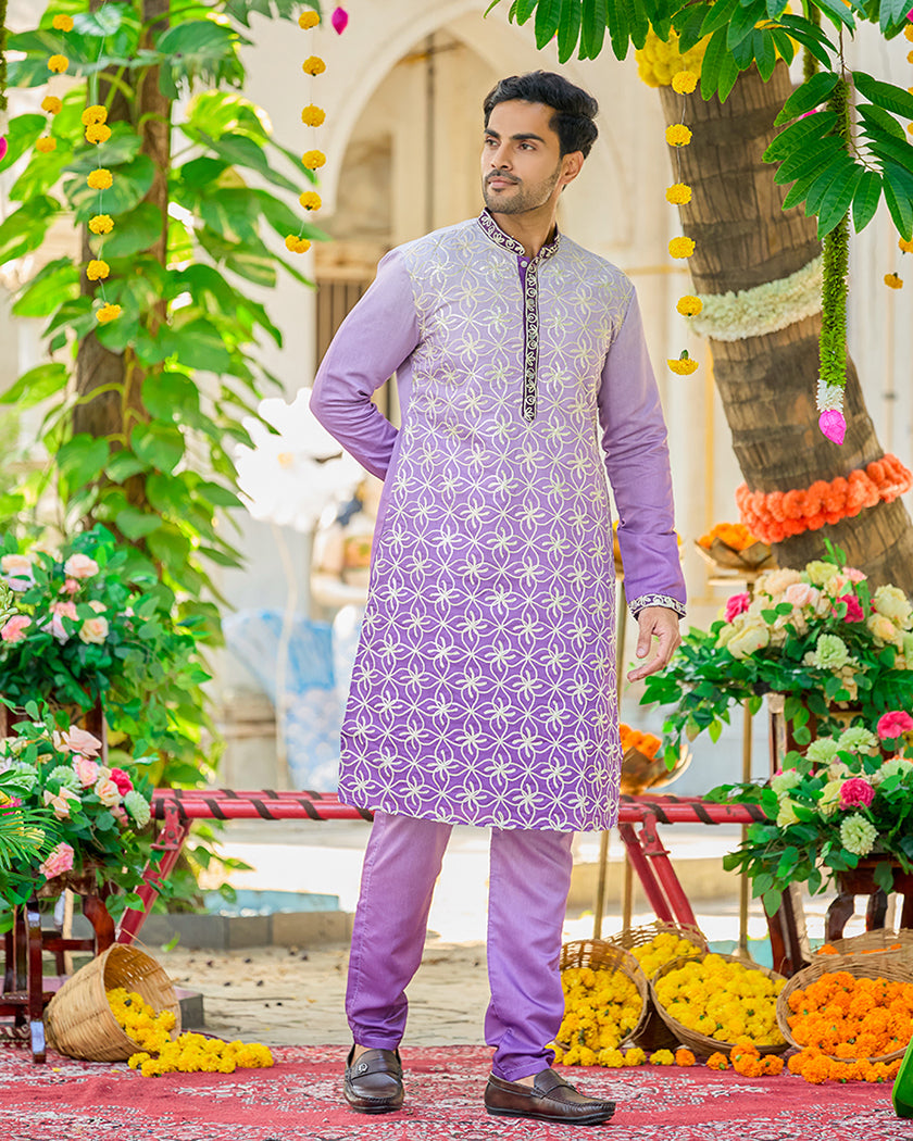 Lavender Bloom Embroidered Kurta Set