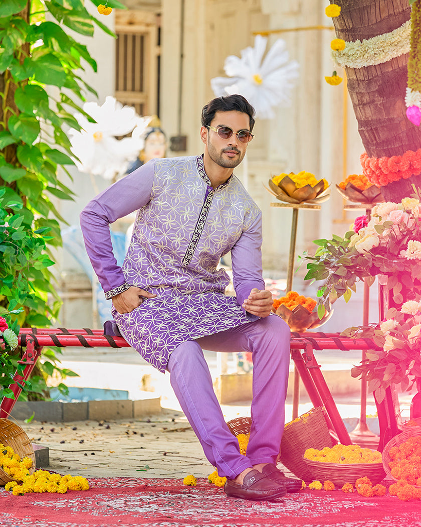 Lavender Bloom Embroidered Kurta Set