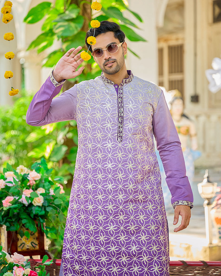 Lavender Bloom Embroidered Kurta Set