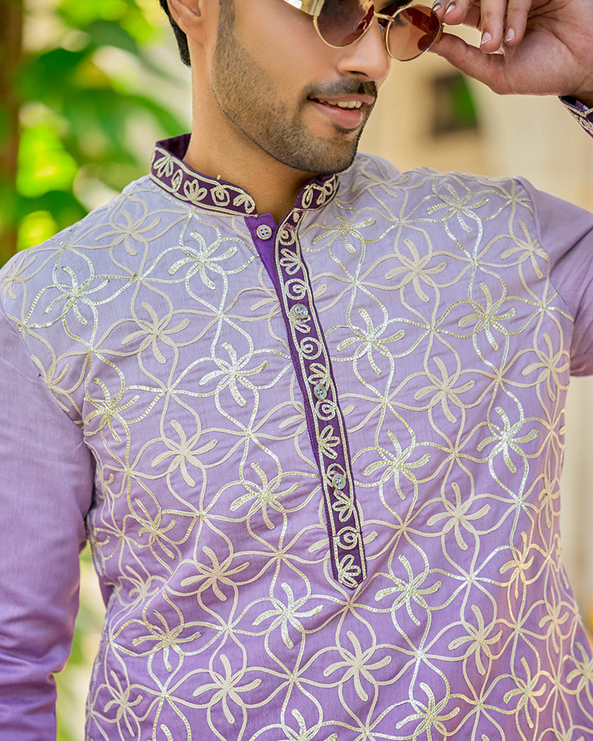 Lavender Bloom Embroidered Kurta Set