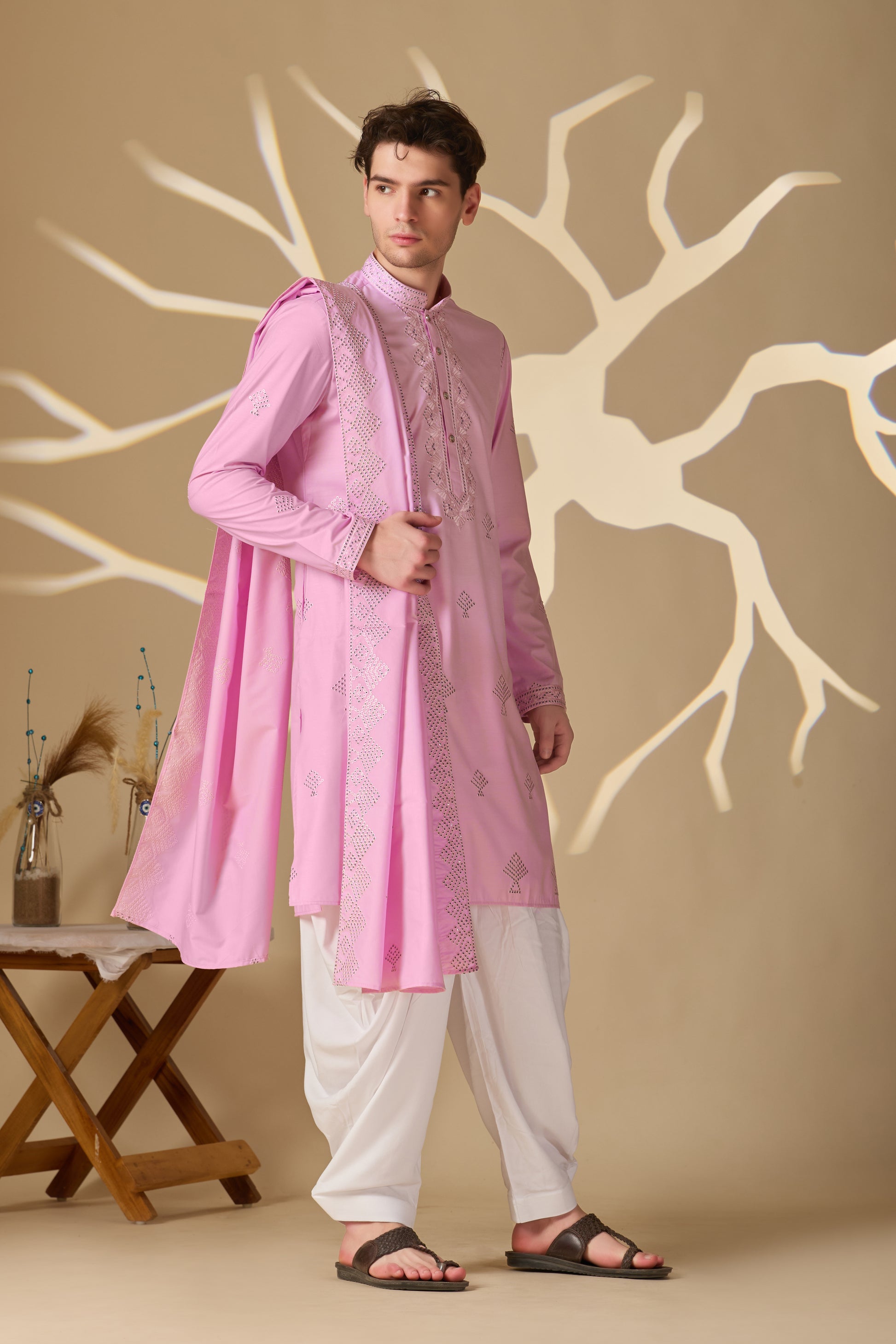 Pink Embroidered Kurta+Dupatta And Patiala Pant Set