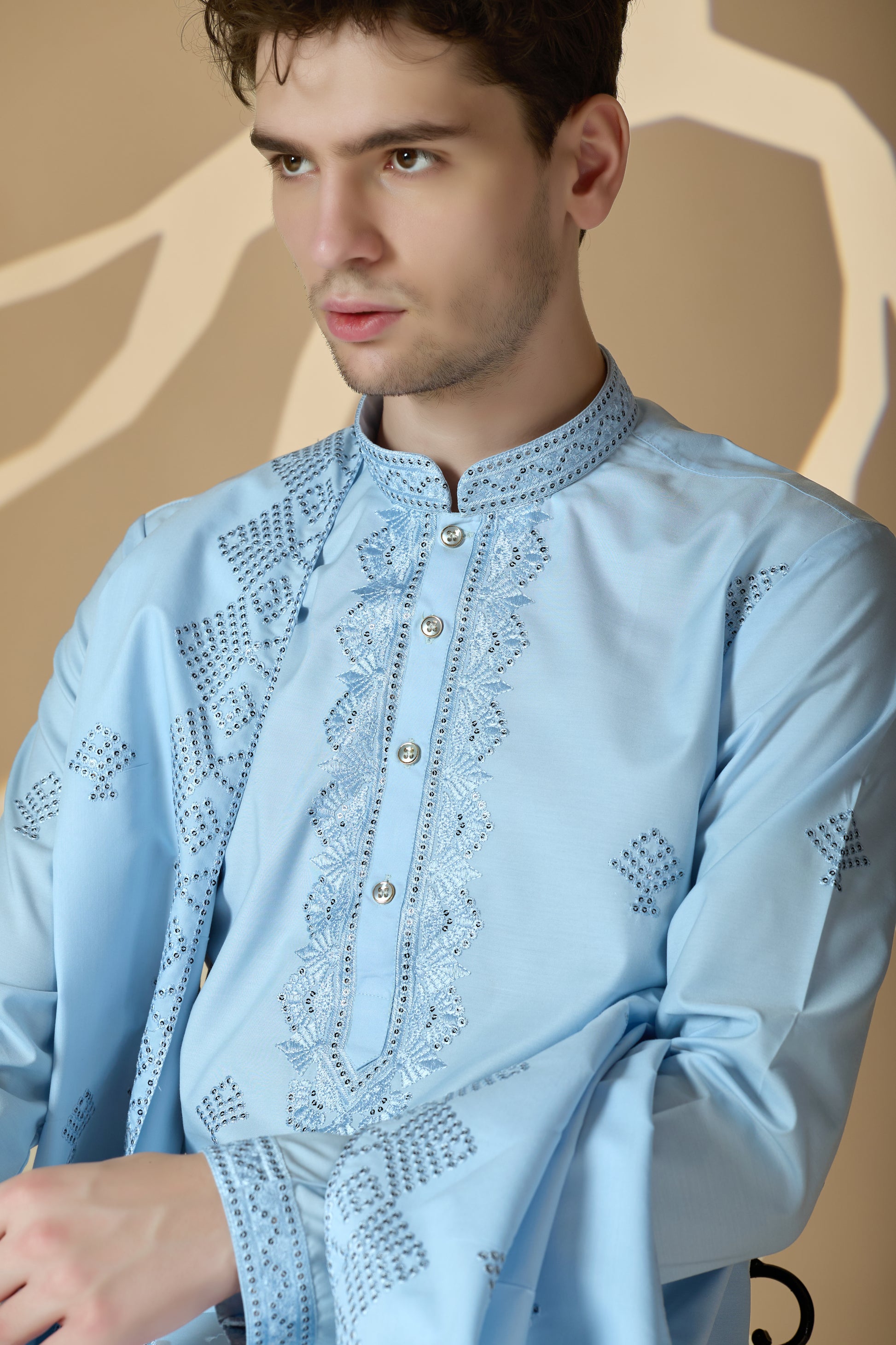 Sky Blue Embroidered Kurta With Dupatta And Patiala Pant Set