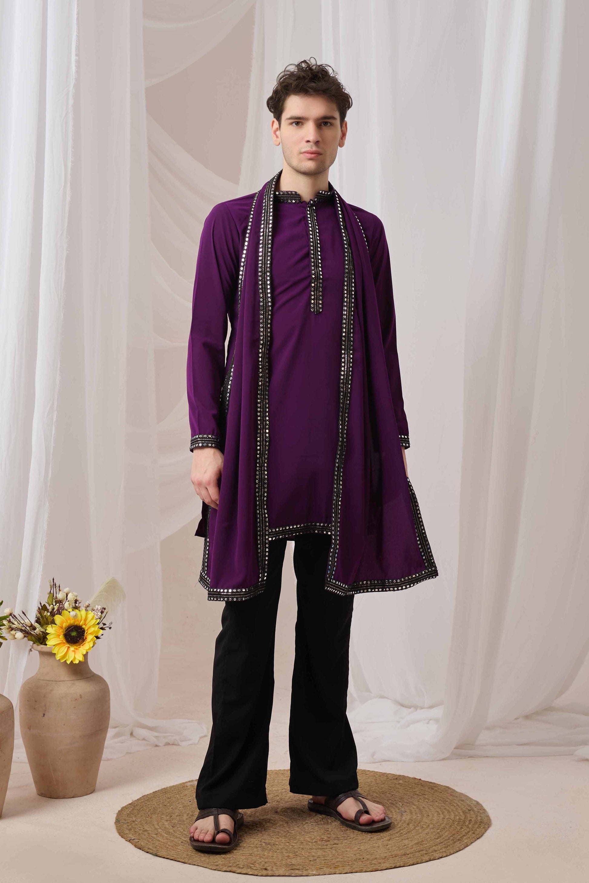 Rich Wine Short Kurta Plus Dupatta Set