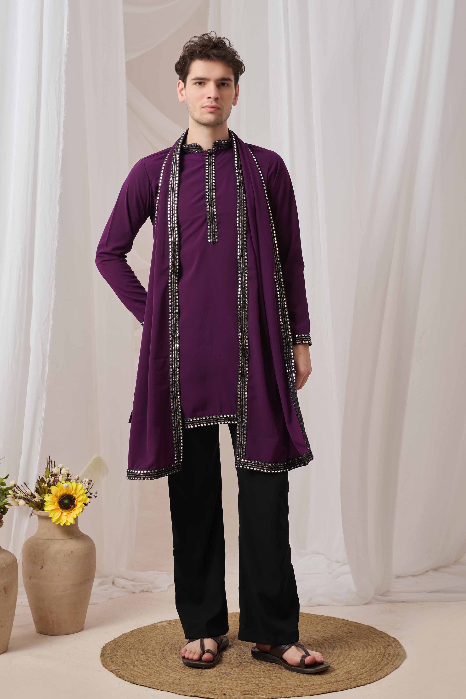 Rich Wine Short Kurta Plus Dupatta Set