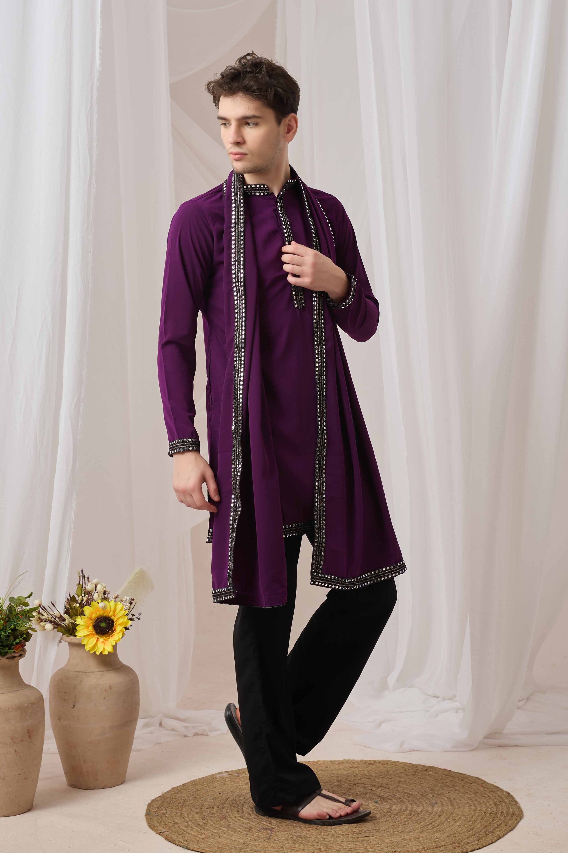Rich Wine Short Kurta Plus Dupatta Set