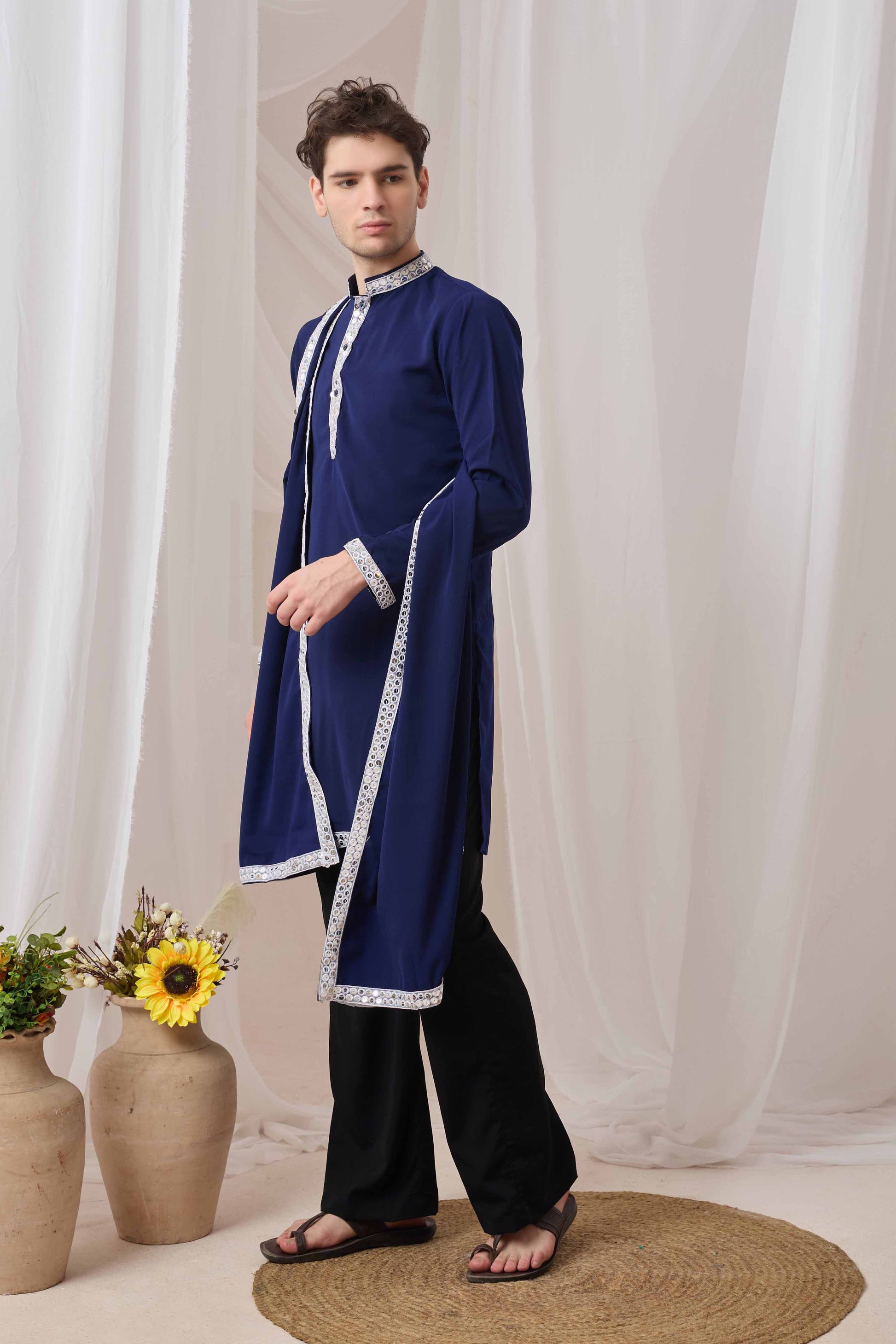 Navy Blue Short Kurta Plus Dupatta Set