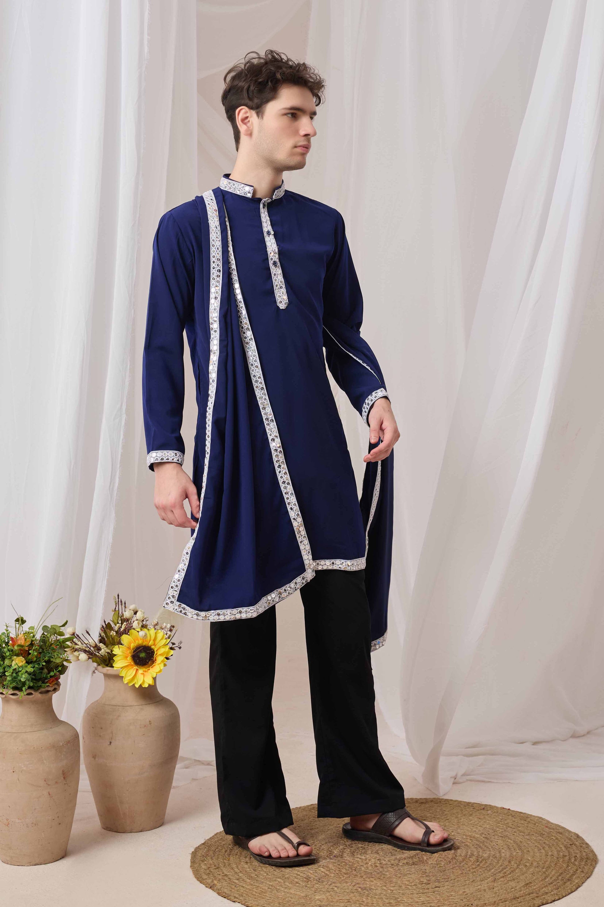 Navy Blue Short Kurta Plus Dupatta Set