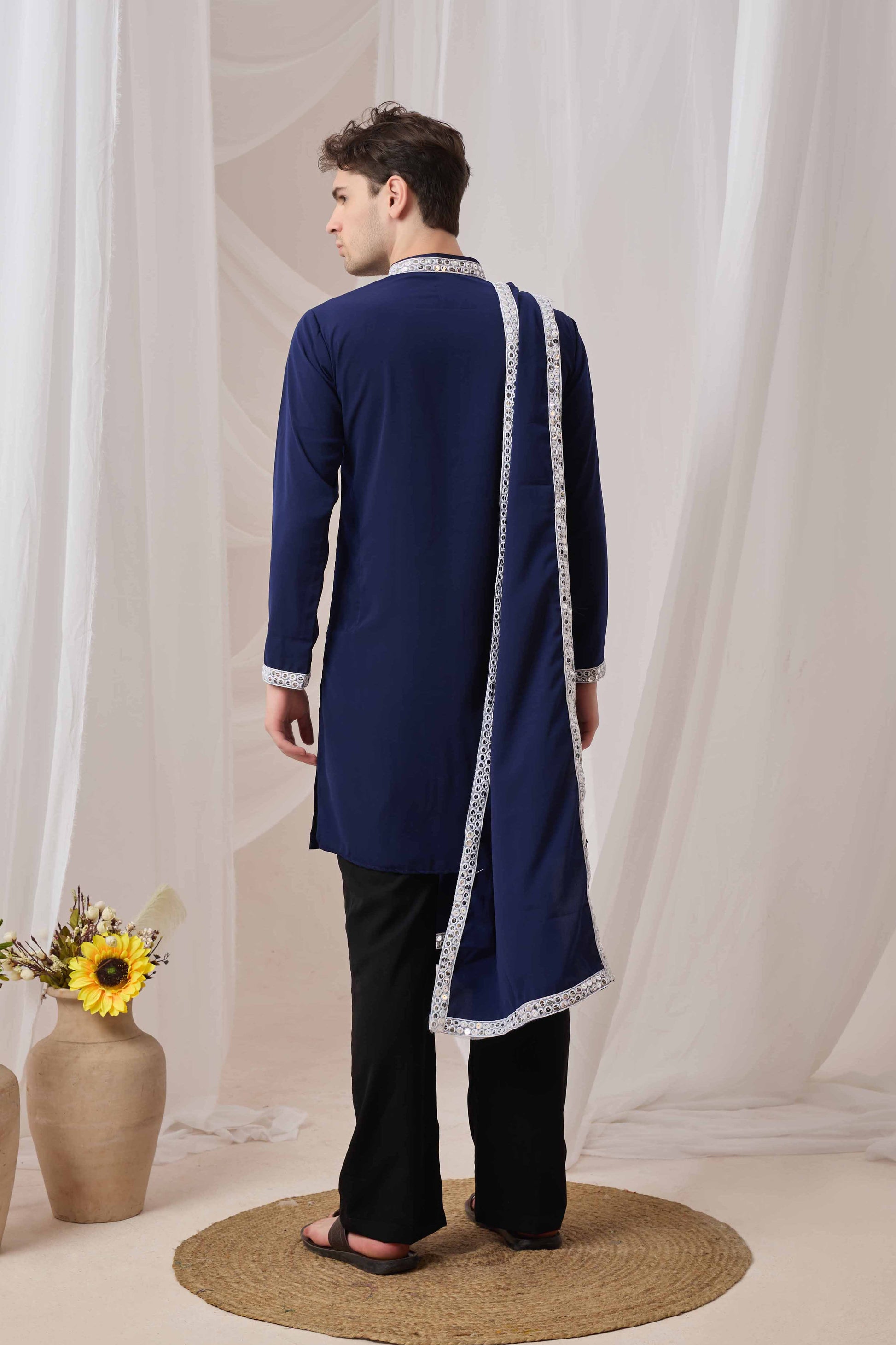 Navy Blue Short Kurta Plus Dupatta Set