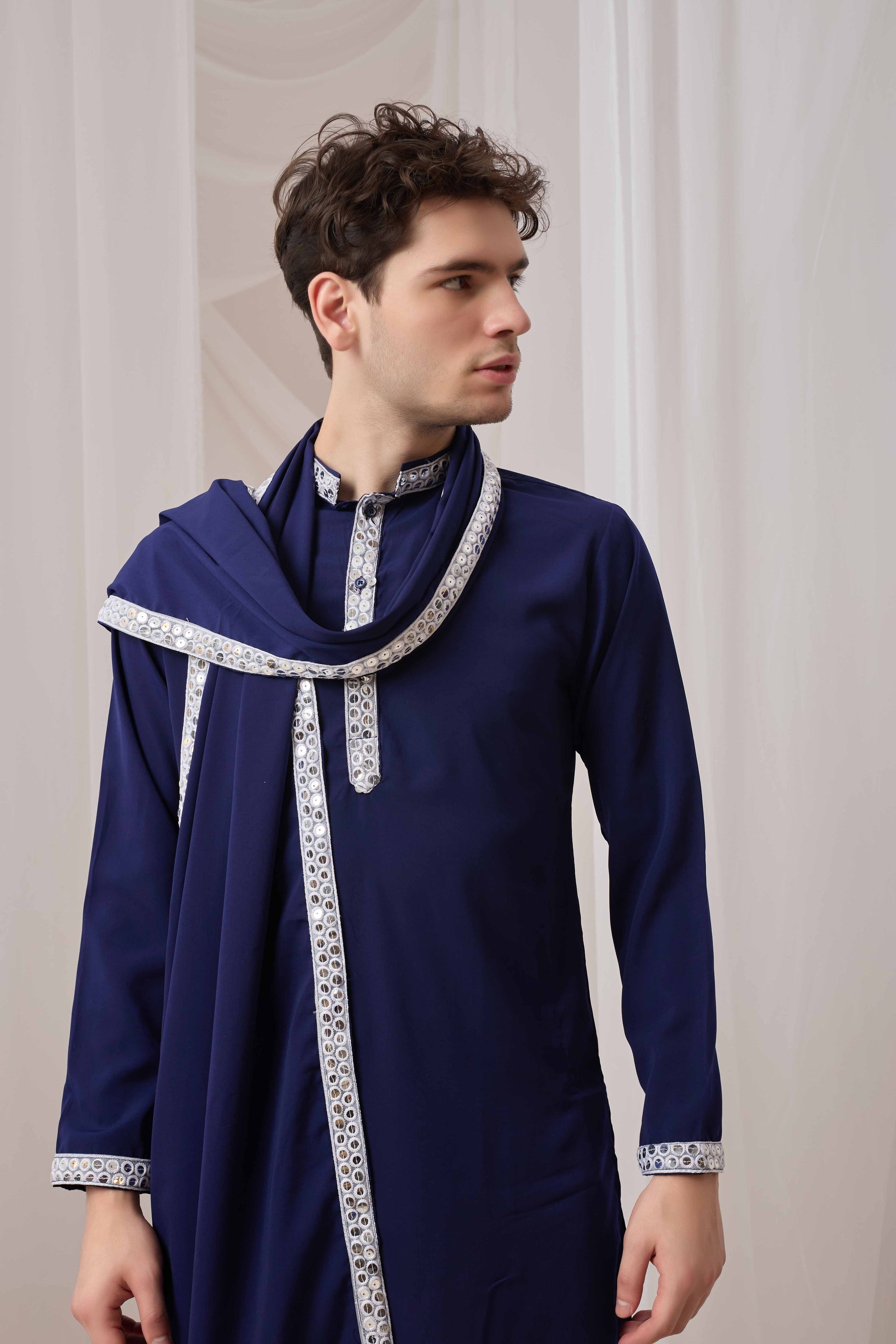 Navy Blue Short Kurta Plus Dupatta Set