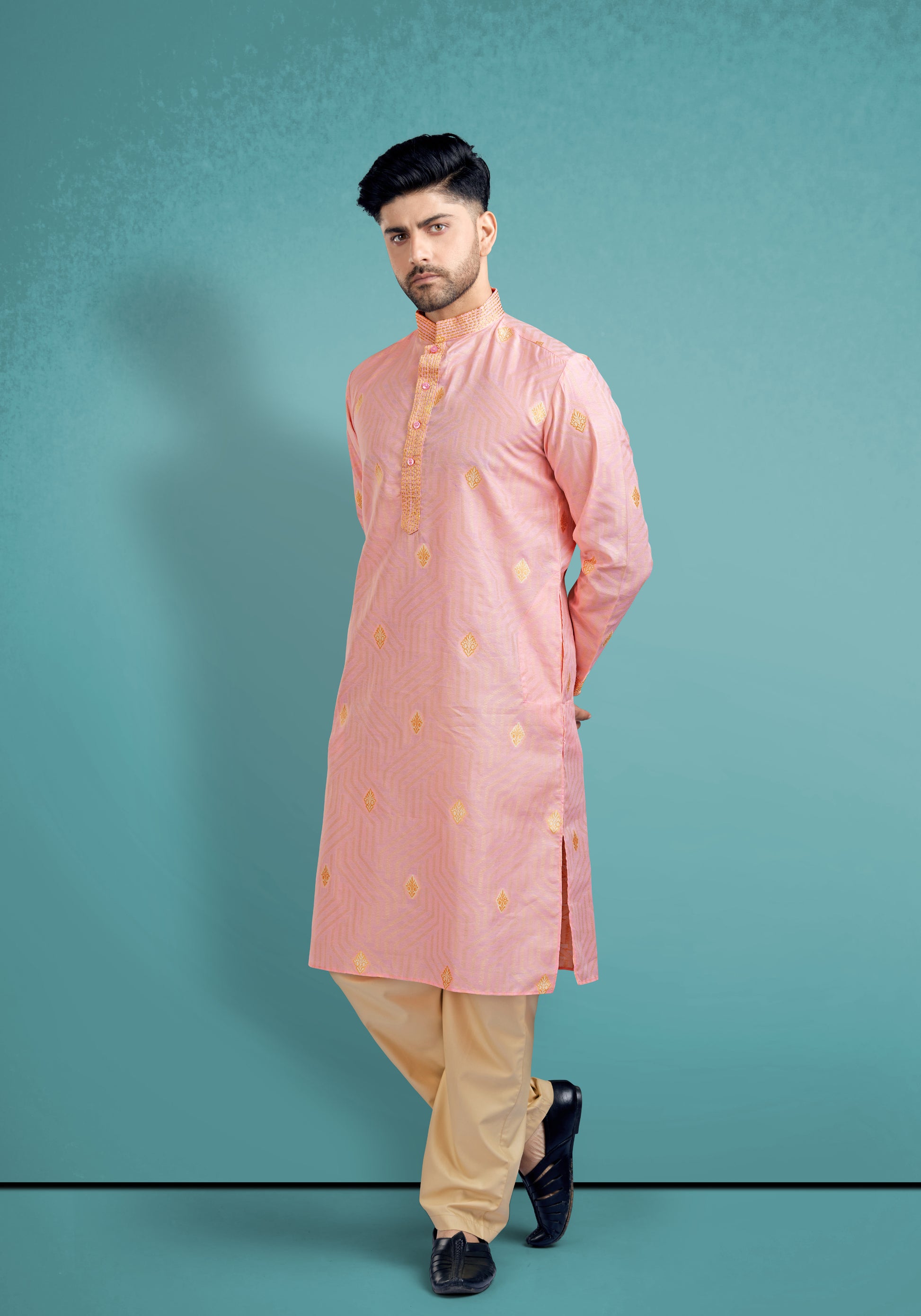 Pink Silk Cotton Kurta