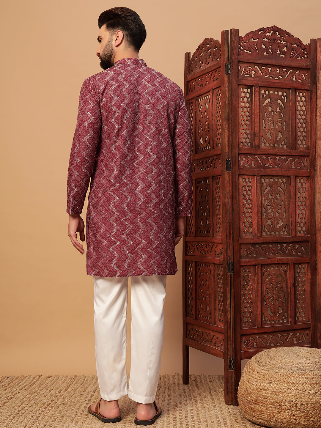 Rustic Red Bandhani Embroided Print Kurta