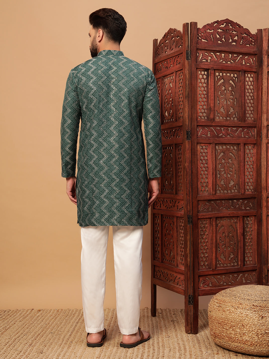 Green Bandhani Embroided Print Kurta